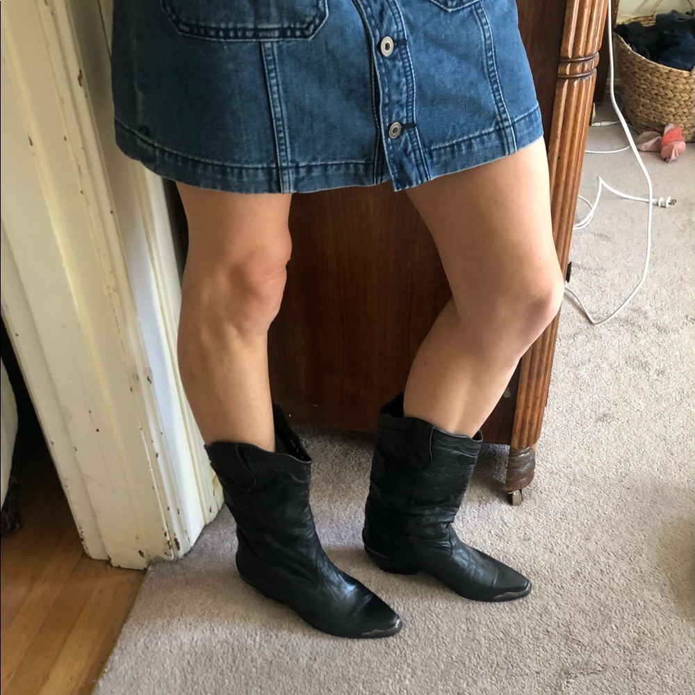 Maine Woods Black Leather Cowboy Boots Silver Heel